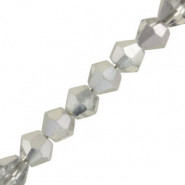 Faceted glass bicone beads 4mm Tranparent half plated silver